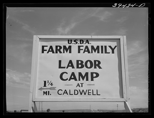 Sign of FSA (Farm Security Administration) labor camp. Caldwell, Idaho