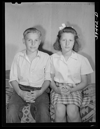 Son and daughter of farm worker living at the FSA (Farm Security Administration) labor camp. Caldwell, Idaho. Their father is one of the "permanent" farm workers