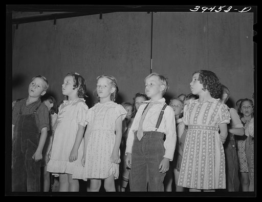 Schoolchildren in program which was given at the end of the school term. FSA (Farm Security Administration) labor camp. Caldwell, Idaho