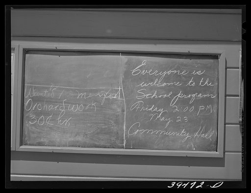 Sign on bulletin board at the FSA (Farm Security Administration) labor camp. Caldwell, Idaho