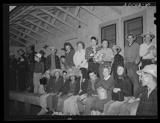 High school boys and girls going out to pick peas. Canyon County, Idaho. There was a labor shortage in county and the growers advertized for pickers over the radio. They picked up the pickers in trucks. They hired none under fifteen years of age