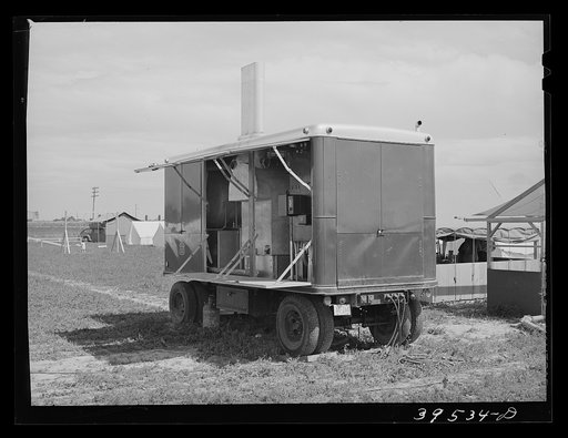 Diesel unit for power at the mobile unit of the FSA (Farm Security Administration) labor camp. Caldwell, Idaho