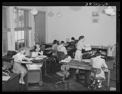 Office workers at the Dairymen's Cooperative Creamery. Caldwell, Canyon County, Idaho