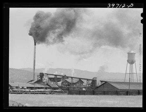 Lumber mill at Cascade, Idaho. There are about 300 lumber mills in Idaho, but 93% of the lumber is sawed by twenty-seven of these mills