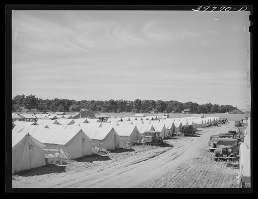 Rows of tents at the FSA (Farm Security Administration) migratory farm labor camp mobile unit. Athena, Oregon