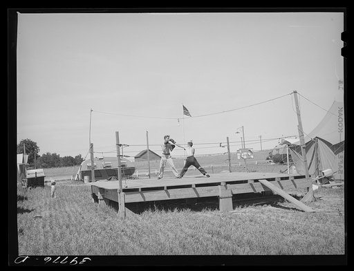 Boxing platform at FSA (Farm Security Administration) migratory farm labor camp mobile unit. Athena, Oregon