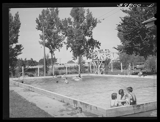 Untitled photo, possibly related to: Swimming pool at Athena, Oregon. This pool is near the FSA (Farm Security Administration) migratory labor camp mobile unit and the children of the camp swim and receive swimming lessons three days a week