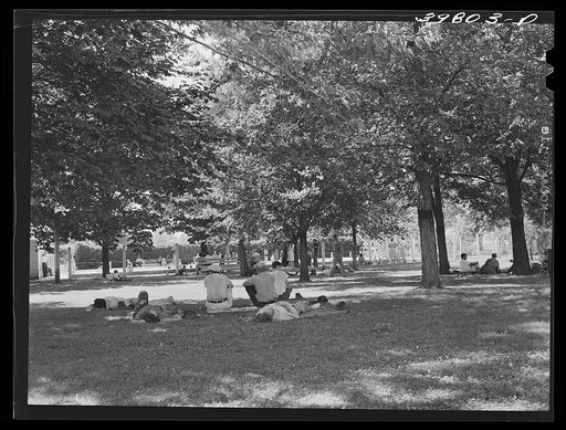 Untitled photo, possibly related to: Park and swimming pool at Athena, Oregon. This is the pool near FSA (Farm Security Administration) migratory labor camp mobile unit and is used by farm workers living in the camp