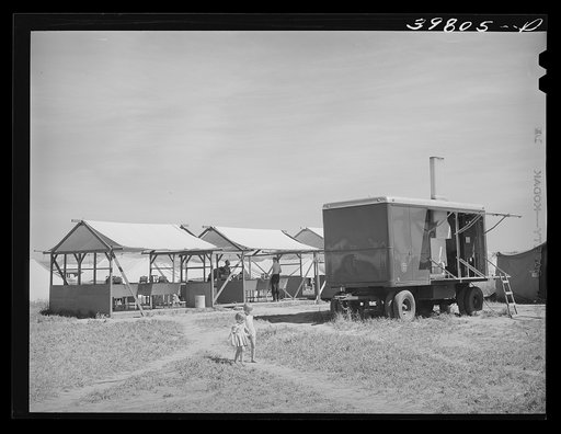 Power unit and laundry shelters at the FSA (Farm Security Administration) migratory farm labor camp mobile unit. Athena, Oregon