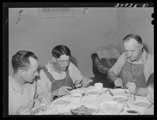 Harvest hands eat dinner (noon). Walla Walla County, Washington