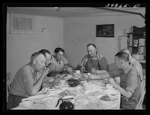 Untitled photo, possibly related to: Harvest hands at dinner. Walla Walla County, Washington