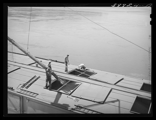 Loading bulk into barge at Port Kelly for shipment to Portland. Walla Walla County, Washington