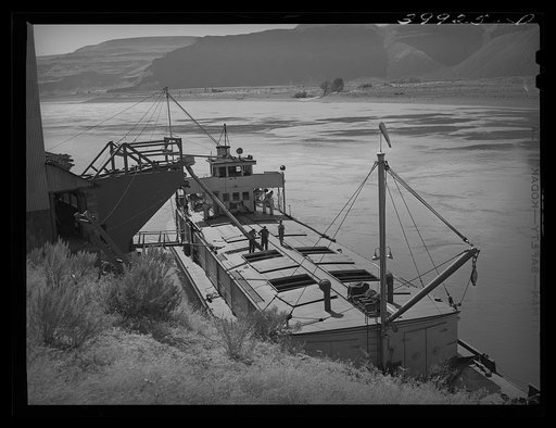 Untitled photo, possibly related to: Barge which will carry bulk wheat from Port Kelly to Portland. Walla Walla, Washington