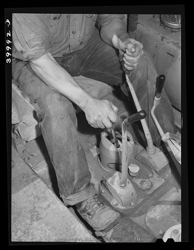 Gear levers on caterpillar tractor. Whitman County, Washington