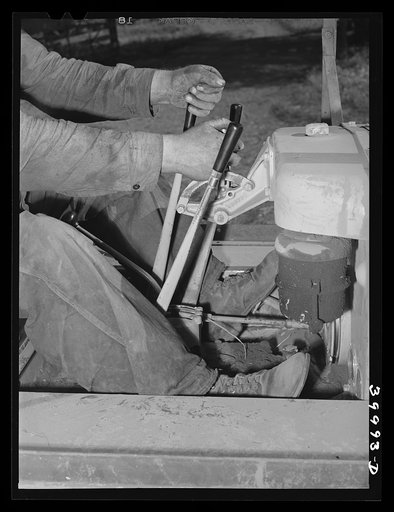 Gear levers on caterpillar tractor. Whitman County, Washington