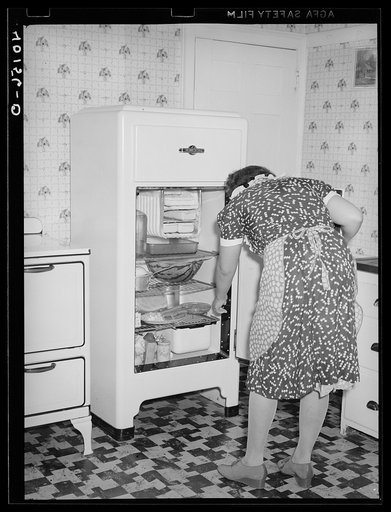 Untitled photo, possibly related to: Lititz (vicinity), Lancaster County, Pennsylvania. Mrs. Paul Minnich in her kitchen on the farm of her father-in-law C.F. Minnich