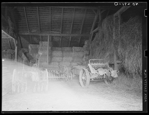 Untitled photo, possibly related to: Lancaster County, Pennsylvania. Hay in the barn on the Enos Royer farm