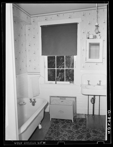The bathroom in the house on the farm of Enos Royer. Lancaster County, Pennsylvania