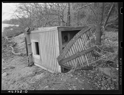 Providence, Rhode Island. Outhouse on bay shore after a New England hurricane