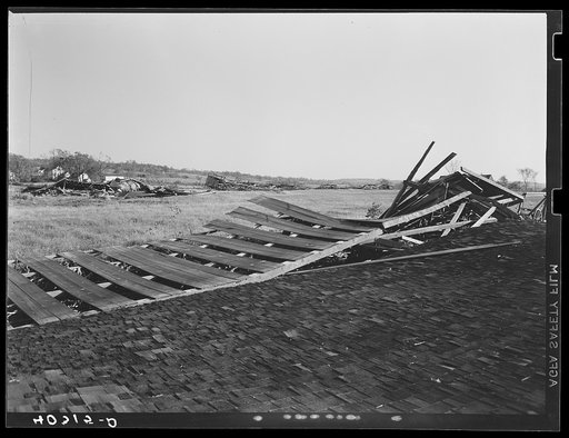 Untitled photo, possibly related to: New England hurricane. Tobacco barn in Amherst, Massachusetts