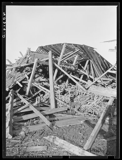 Untitled photo, possibly related to: New England hurricane. Tobacco barn in Connecticut