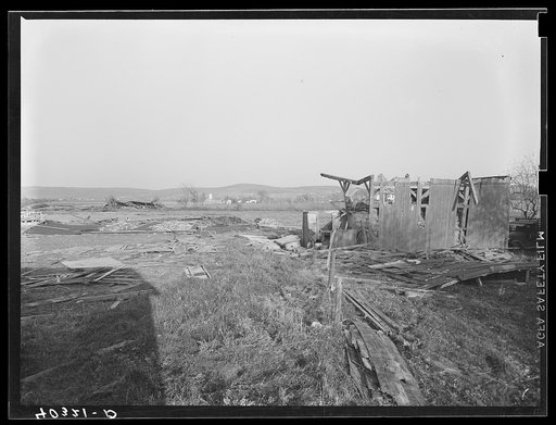 Untitled photo, possibly related to: New England hurricane. Tobacco barn near Amherst, Massachusetts