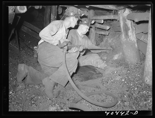 Shenandoah, Pennsylvania. Renick and Gladski, two miners drilling to set a blast in Maple Hill mine tunnel twenty-nine
