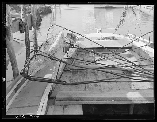 Fisherman's boat with crab net. Deal Island, Maryland