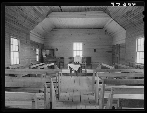 Interior of small church near Cedar Grove, North Carolina