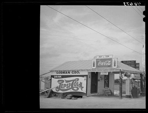 Gas station and store operated by tobacco farmer. On highway 15, about five miles north of Durham, North Carolina