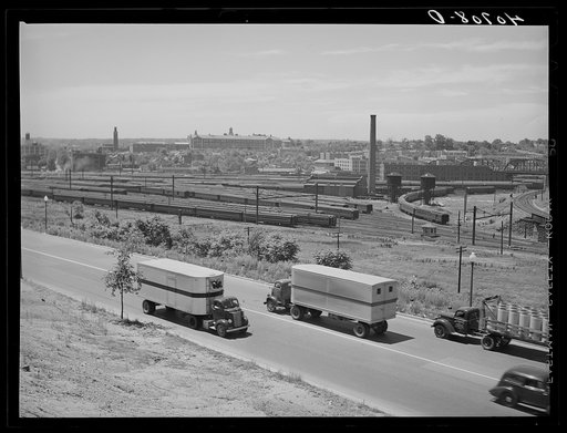 U.S. Highway No. 1. New York Avenue and train yard. Washington, D.C.