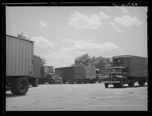 Trucks parked at Capital truck service station on New York Avenue at Bladensburg Road. U.S. No. 1, Washington, D.C.