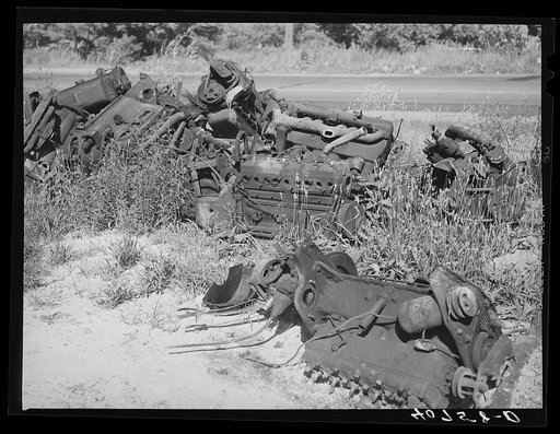 Untitled photo, possibly related to: "We wreck anything!" Auto graveyard near Sulphur Springs, Maryland, on U.S. Highway No. 1