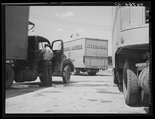 Trucks in service station, Washington, D.C. along U.S. No. 1
