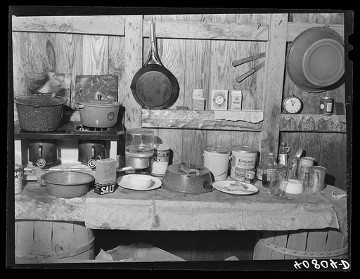 Cooking paraphernalia in a migrant shack. Belcross, North Carolina