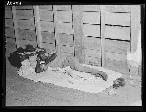 Sleeping accomodation for Florida migrant in a barn near Belcross, North Carolina