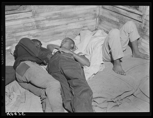 Belcross (vicinity), North Carolina. Migratory farm workers sleeping in a house where thirty-five persons are housed