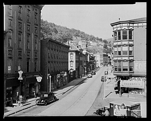 Upper Broadway, Mauch Chunk, Pennsylvania. The houses in the distance are on High Street