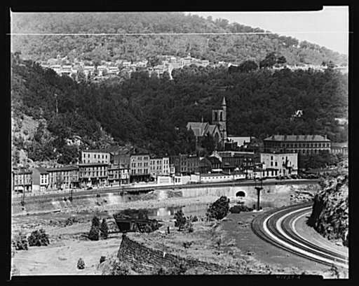 View of Mauch Chunk showing the Lehigh River, Susquehanna Street and Upper Mauch Chunk. Pennsylvania