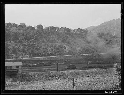Untitled photo, possibly related to: View of upper Mauch Chunk from East Mauch Chunk. In the background is Mount Pisgah and the second cut in the mountain from the right is the remains of the old switchback