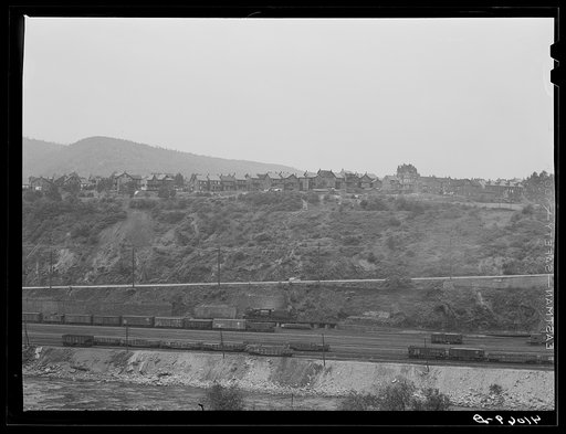 Untitled photo, possibly related to: View of upper Mauch Chunk from East Mauch Chunk. In the background is Mount Pisgah and the second cut in the mountain from the right is the remains of the old switchback