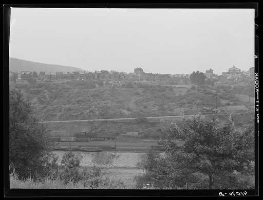 Untitled photo, possibly related to: View of upper Mauch Chunk from East Mauch Chunk. In the background is Mount Pisgah and the second cut in the mountain from the right is the remains of the old switchback