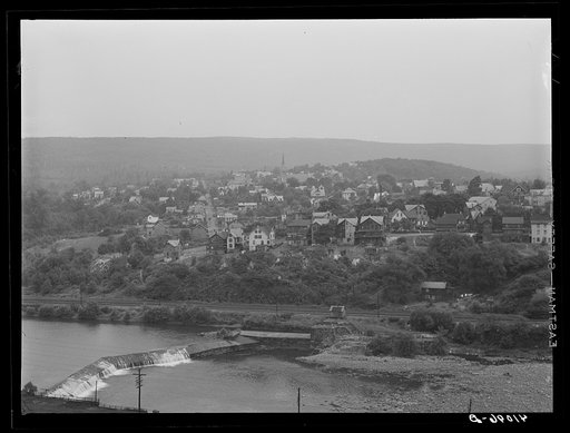 Untitled photo, possibly related to: View of East Mauch Chunk from Upper Mauch Chunk with Lehigh River in foreground. Mauch Chunk, Pennsylvania