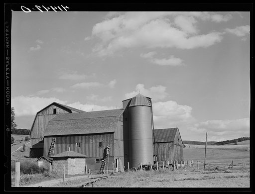 Untitled photo, possibly related to: Painting a barn red just north of Tioga, Pennsylvania