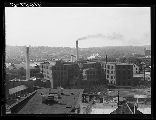 Factory and mills in the industrial city of Waterbury, Connecticut