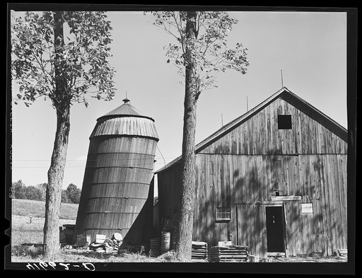 Silo leaning dangerously on a farm in North Branford, Connecticut (safety film)