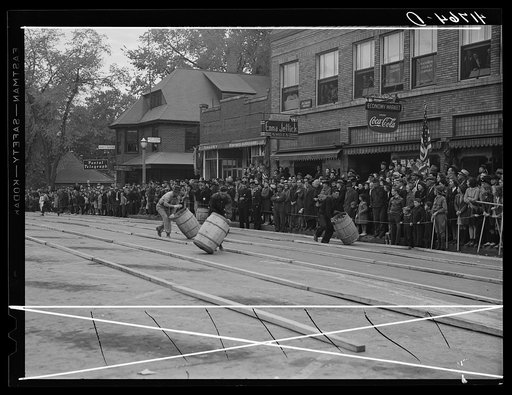 Main event of the potato barrel rolling contest in Presque Isle, Maine