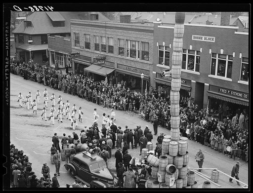 The grand parade at the barrel rolling contest in Presque Isle, Maine