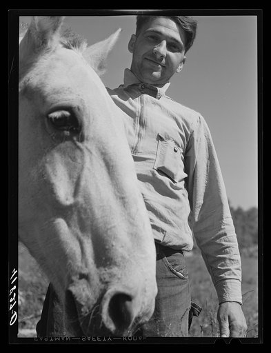 Untitled photo, possibly related to: Mr. Thomas Festa, Italian FSA (Farm Security Administration) client with his horse on his farm two miles out of Newtown, Connecticut