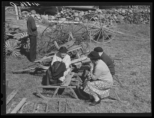 Untitled photo, possibly related to: Women wait while their husbands bid at the auction of the farm of Mr. Anthony Yacek. Near Derby, Connecticut